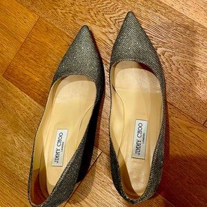 Gently used Authentic Jimmy Choo glittery kitten heels size 39.5